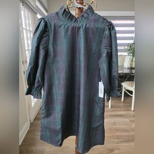 Chic Long Sleeve Plaid Dress in Green and Purple